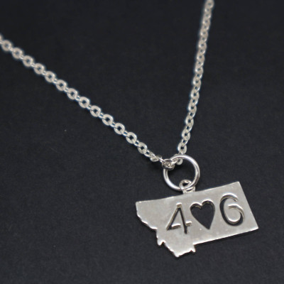 Silver Montana 406 Necklace Pendant - Montana Jewelry, Montana Map, Pride, Girl