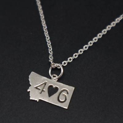 Silver Montana 406 Necklace Pendant - Montana Jewelry, Montana Map, Pride, Girl