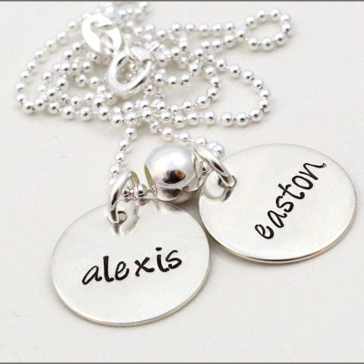 Silver Two Name Necklace | Sterling Silver Disc Necklace, Gifts for Mom of 2, Personalized Mom Jewelry, Custom Name Necklace, Gifts for Mom