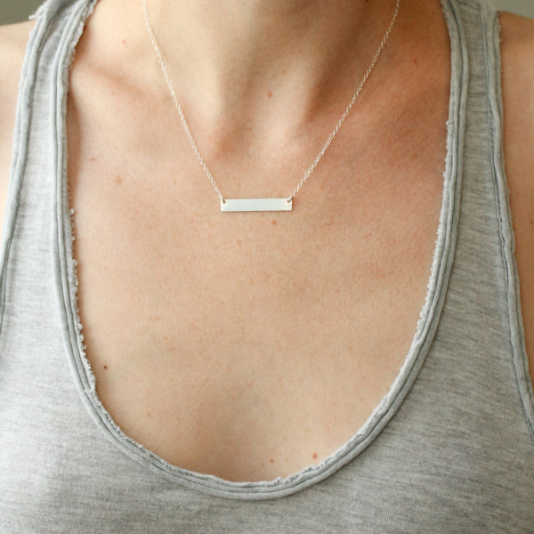 Silver bar necklace - dainty silver necklace - minimalist necklace - sterling silver jewelry - simple silver necklace - engraved necklace