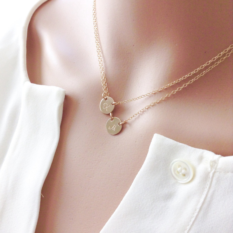 Sister Daughter Simple Layered Gold Double Initial Necklace....Mother Best Friend