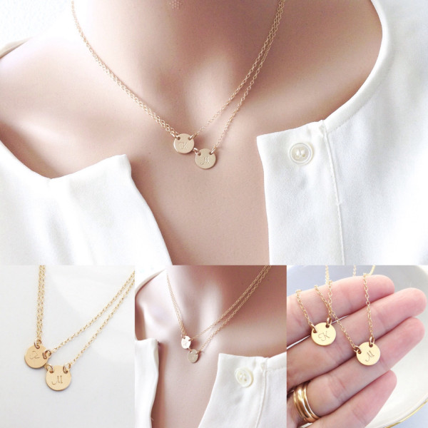 Simple Layered Gold Double Initial Necklace....Mother, Daughter, Sister, Best Friend