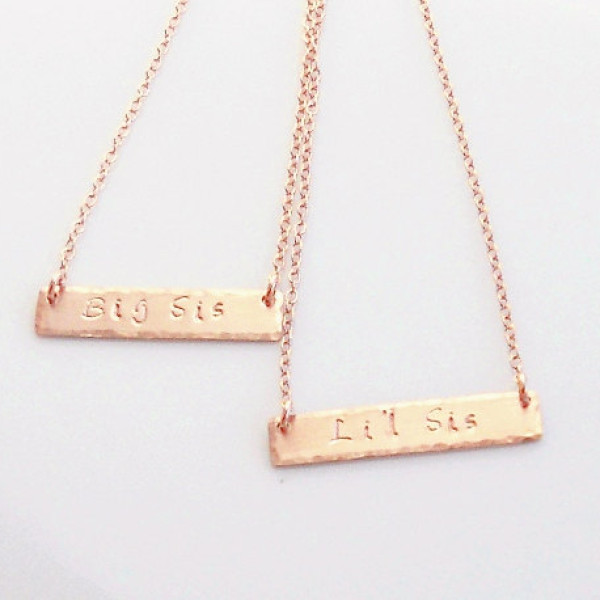 Sissy Love, Big Sis, Little Sis Necklace set, Rose Gold Sister Necklace Set, Custom Jewelry, Bar Necklace, Handstamped, Gift