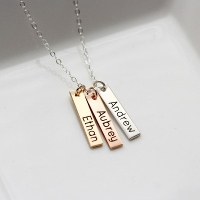 Small Engraved Tag Necklace - Initial Necklace Name Necklace, Gift for Mom, Engraved Custom Personalized Gift Child Names Initials Necklace