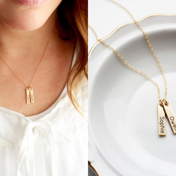 Small Engraved Tag Necklace - Initial Necklace Name Necklace, Gift for Mom, Engraved Custom Personalized Gift Child Names Initials Necklace