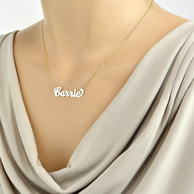 Small Solid 10kt or 18kt Yellow or White Personalized Carrie Name Necklace Laser Cut Fine Jewelry NN03