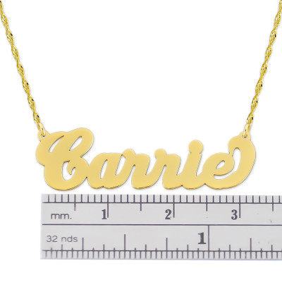 Small Solid 10kt or 18kt Yellow or White Personalized Carrie Name Necklace Laser Cut Fine Jewelry NN03