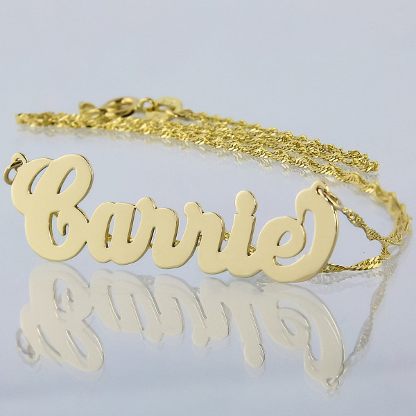 Small Solid 10kt or 18kt Yellow or White Personalized Carrie Name Necklace Laser Cut Fine Jewelry NN03