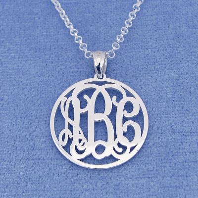 Small Sterling Silver 3 Initials Circle Monogram Pendant Necklace Jewelry 3/4 inch SM41