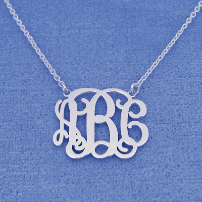 Small Sterling Silver 3 Initials Monogram Necklace 3/4 inch wide SM30C