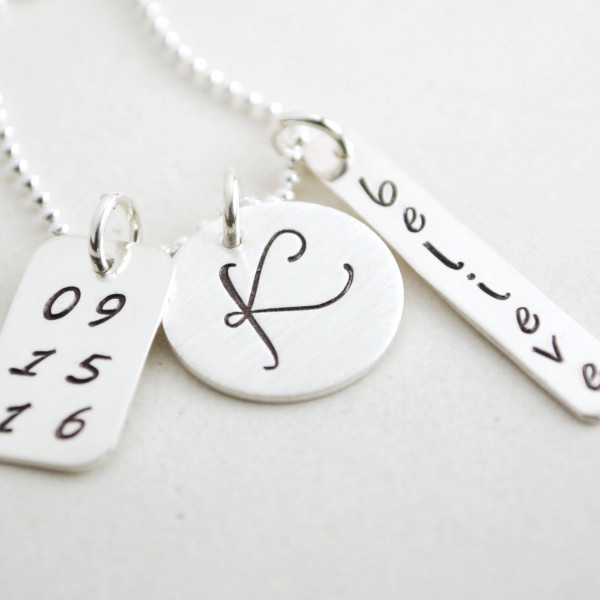Sobriety Necklace Anniversary Custom Initial Necklace for Women Hand Stamped Believe Jewelry Recovery Gift