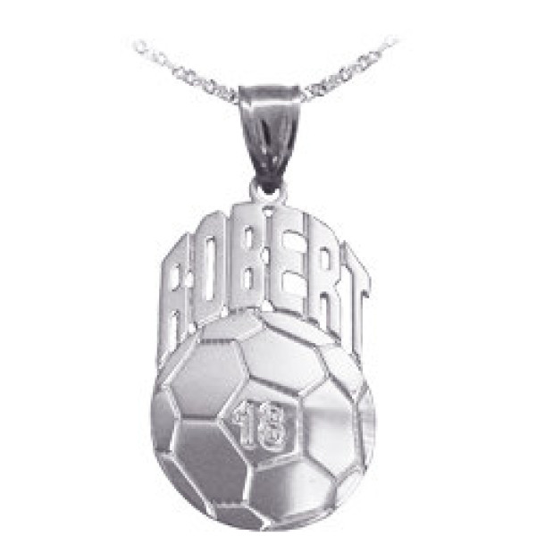 Soccer Sport Charm 1 1/4 Inch Personalized with Name and Number - Sterling Silver - Made in USA