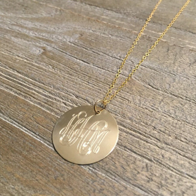 Solid 18k Gold Monogram Necklace | Custom Monogram Disk Necklace | Engraved Monogram | Initial Necklace | Mothers Day Gift | Gift for Mom