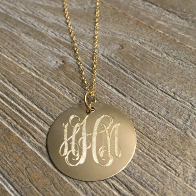 Solid 18k Gold Monogram Necklace | Custom Monogram Disk Necklace | Engraved Monogram | Initial Necklace | Mothers Day Gift | Gift for Mom