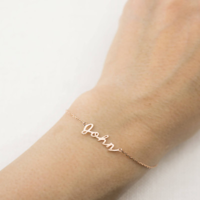 Solid 18k gold custom script name bracelet, personalized bracelet, mantra bracelet name, bridesmaid gift, rose gold, white gold