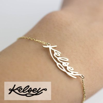 Solid 18k gold personalized bracelet, name braclet, script name bracelet, mantra bracelet name bracelet gold, rose gold, white gold option