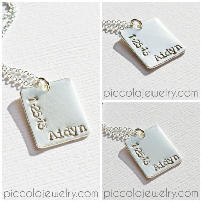 Square Baby Name and Birthdate Necklace - Unique Push Presents - New Mom Mommy Mother Mum Gifts - Personalized Baby Details Charm