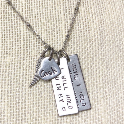 Sterling Silver Personalized Child Loss Necklace, I Will Hold You In My Heart, Memorial Necklace, Baby Loss, Miscarriage, Angel Wing, Grief