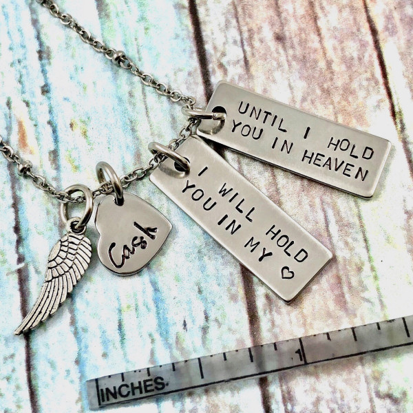 Sterling Silver Personalized Child Loss Necklace, I Will Hold You In My Heart, Memorial Necklace, Baby Loss, Miscarriage, Angel Wing, Grief