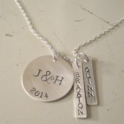 Stamped Sterling silver personalized monogram family necklace, anniversary, wedding gift, initials