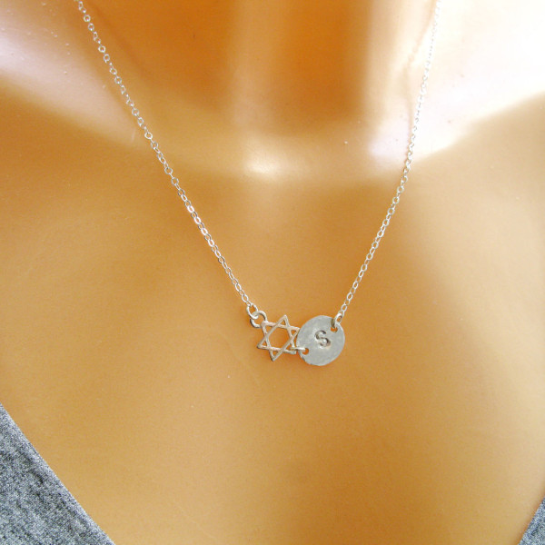 Star of David necklace, Jewish star necklace, Bat mitzvah gift, Star necklace, Initial necklace, Letter Necklace, Symbol jewelry,