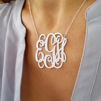 Statement necklace - Personalized Initial Monogram Necklace - 1.75" Sterling Silver, gift for her, initial jewelry