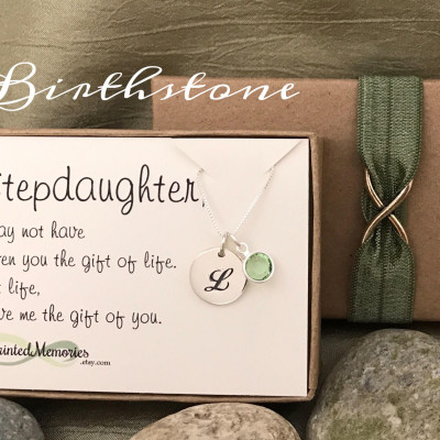 StepDAUGHTER Gift - Birthstone Gifts for Stepdaughter jewelry sterling silver initial necklace birthday gift - Life Gave me the Gift of you