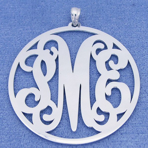 Sterling Silver 3 Initials Circle Monogram Pendant Necklace Jewelry 1 1/2 inch SM44