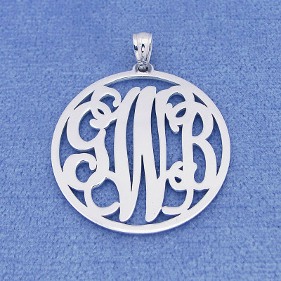 Sterling Silver 3 Initials Circle Monogram Pendant Necklace Jewelry 1 inch SM42