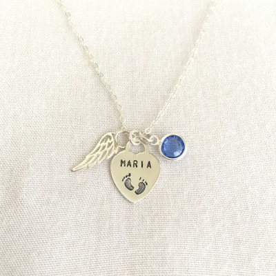 Sterling Silver Angel Wing Necklace, Personalized Angel Wing, Infant Loss Necklace, Memorial Necklace, Baby Feet Necklace, Baby Loss
