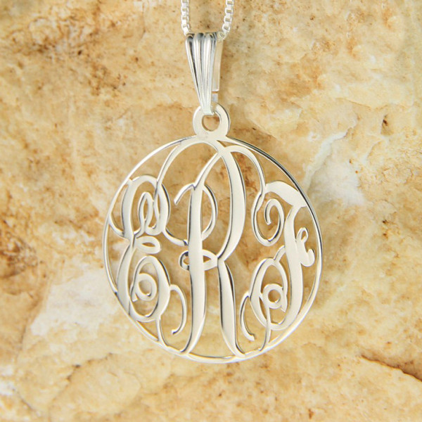 Sterling Silver Circle Monogram Necklace 1.2" with chain