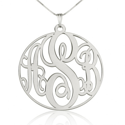 Sterling Silver Circle Monogram Necklace 1.5" with chain