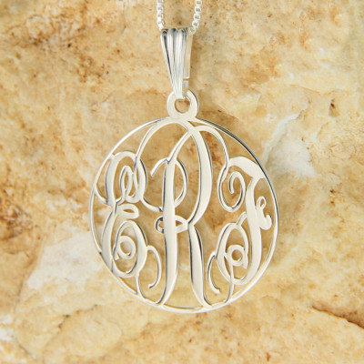 Sterling Silver Circle Monogram Necklace 1.5" with chain