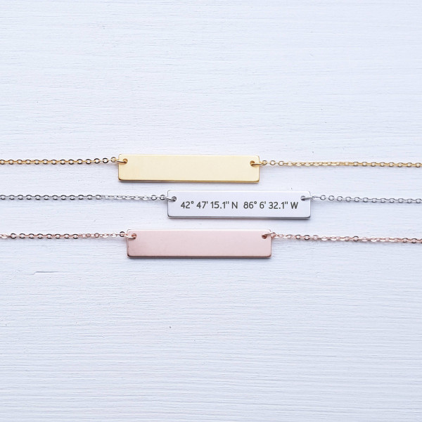 Sterling Silver Coordinates Necklace Personalized GPS Jewelry Matte Bar Necklace Gift for Her Rose Gold Girlfriend Gift for Best Friend