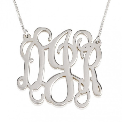 Sterling Silver Curly Split Chain Monogram Necklace 1.5"