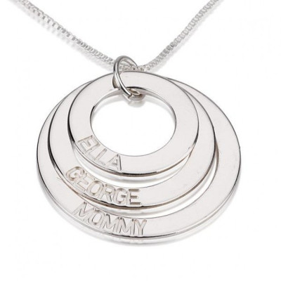 Sterling Silver Engraved 3 Rings Mother Necklace with chain