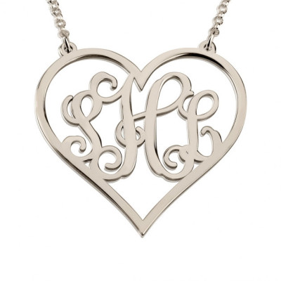 Sterling Silver Heart Monogram Necklace 1.2"