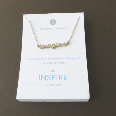 Sterling Silver Imagine Necklace Handwritten Necklace Inspirational Jewelry Word Necklace Imagine Pendant