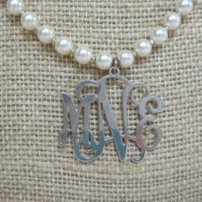 Sterling Silver Initial Pendant on Pearls - Monogram Necklace - Sterling and Pearl Necklace - Bridesmaid Jewelry - Bridal Gift - Gift Idea
