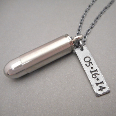 Sterling Silver Mens Necklace - Mens Jewelry - Bullet Necklace - Army Necklace - Military Necklace - Gift for Husband - Gifts for Him