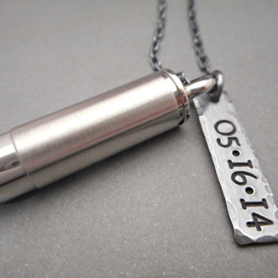 Sterling Silver Mens Necklace - Mens Jewelry - Bullet Necklace - Army Necklace - Military Necklace - Gift for Husband - Gifts for Him