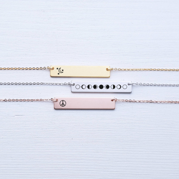 Sterling Silver Moon Phases Necklace Personalized Jewelry Bar Necklace Bridesmaid Gift for Her Rose Gold Girlfriend Gift for Best Friend