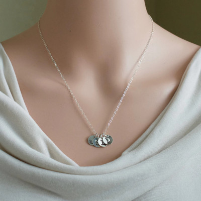 Sterling Silver Mothers Initial Necklace with Four Initial Charms / Personalized Hand Stamped Multi Initial Necklace / Choose Chain Length