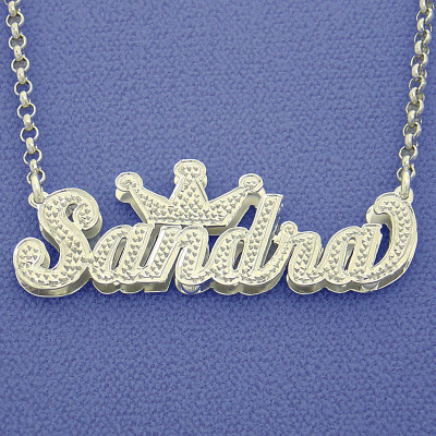 Sterling Silver Personalized 3D Double Plate Name Pendant Necklace SD29