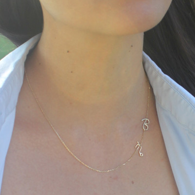 Sterling Silver Sideways Initial Horoscope Necklace / Zodiac Sign Jewelry / Astrology Initial Necklace / Astronomy Letter Necklace
