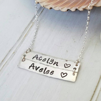 Sterling bar necklace, Sterling silver name bar, Double bar necklace, Personalized Two name necklace, Custom name bar, 2 names bar necklace