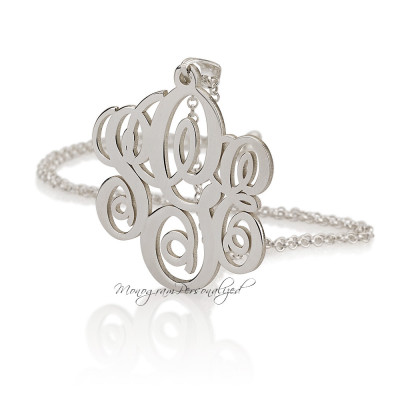 Sterling silver Initial Monogram necklace - 1.5 inch Personalized Monogram - 925 Sterling Silver
