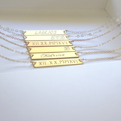 Sterling silver bar necklace Personalized, Name necklace, Reversible necklace, Mom Necklace, Bridesmaid jewelry, Monogram necklace