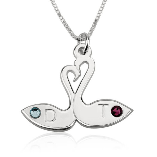 Swans Love Necklace Engraved Custom Name initial New Personalized Women Birthstone Swarovski Crystal Jewelry Design Gift