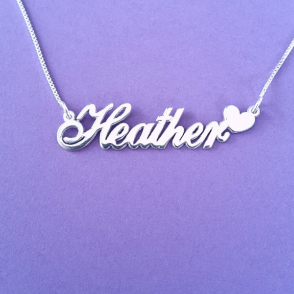 Sweet 16 Gift Name Necklace Silver Name Plate Necklace Birthday Gift Name Necklace With Name Necklace Heart Nameplate For Her Romantic